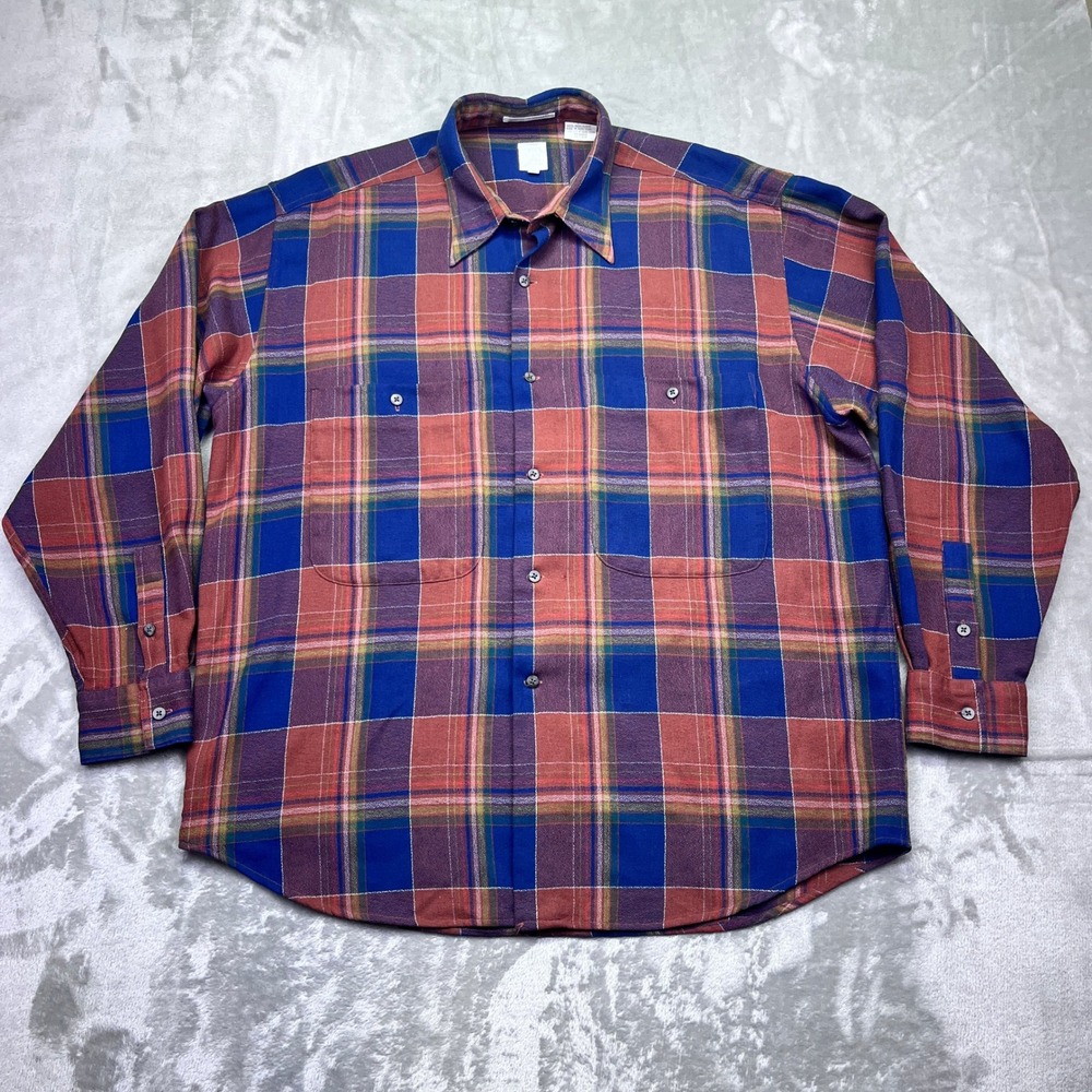 VTG Bill Robinson Wool‎ Blend Plaid Flannel Shirt Long Sleeve Button Up Menswear